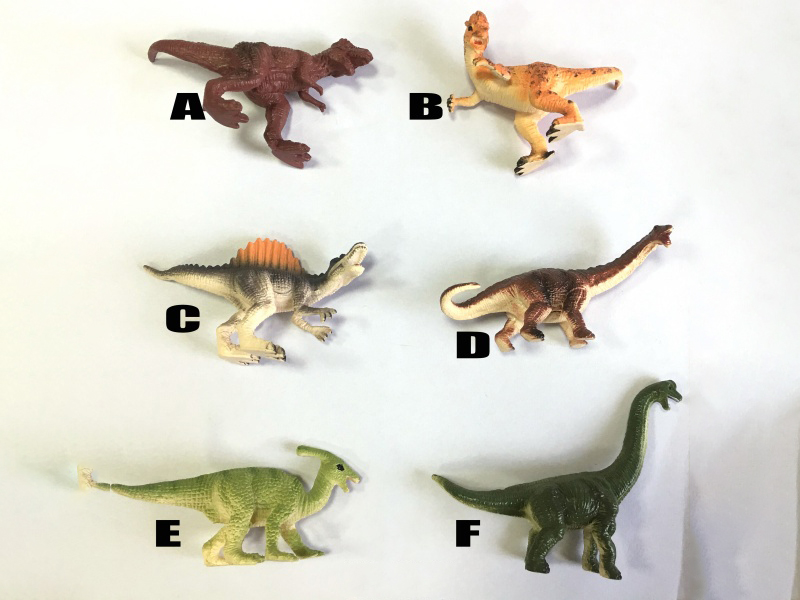 Mini 6 Dinosaurs (A Spinosaurus +B Brachiosaurus +C Tyrannosaurus +D Parasaurolophus +E Apatosaurus +F Pachycephalosaurus)