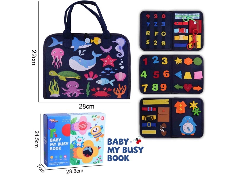 Montessori Early Childhood Education And Intelligence - Blue Felt 4-Page Dinosaur + Ocean Busy Edition