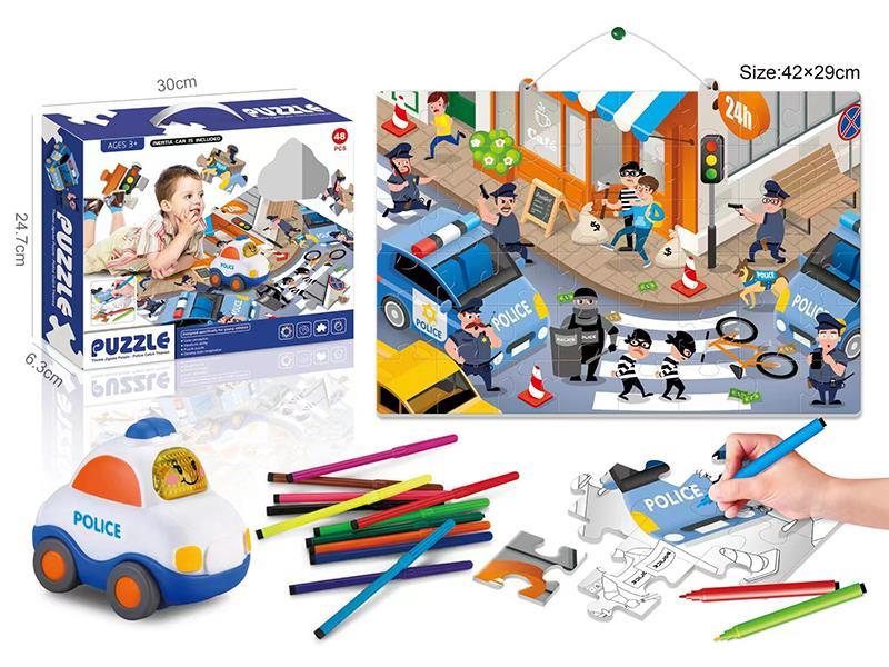 Police Puzzle And Coloring + 1 Car