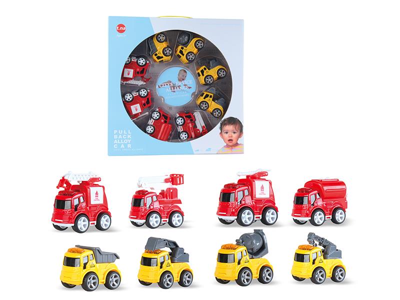 Q Version Alloy Fire Control /Engineering Friction Car 8pcs