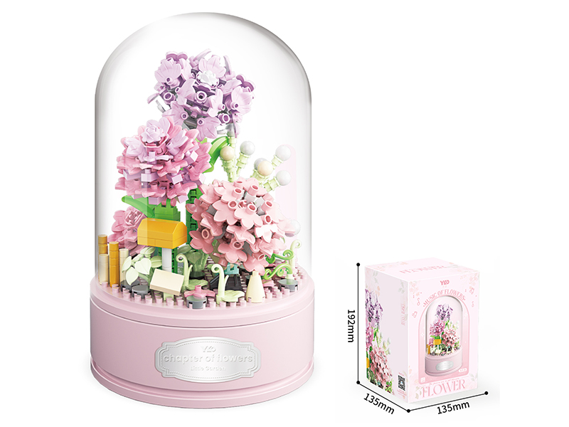 Pink Carnation Music Box Building Blocks(Transparent Cover + Rotating Musical Base)624pcs