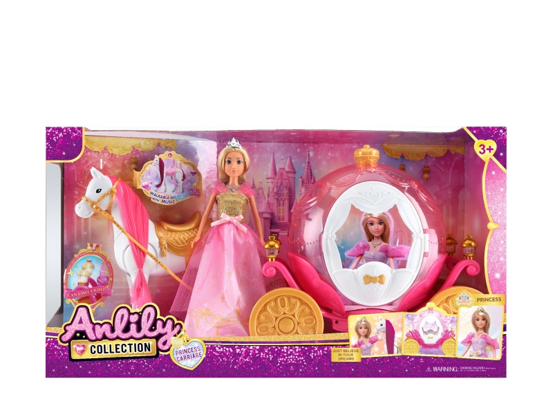 Anlili 11.5-Inch Solid Doll Electric Horse + Lighted Carriage (Sound Of Hooves) 4 Aa+2 Aa Without Electricity (Brown Skin)