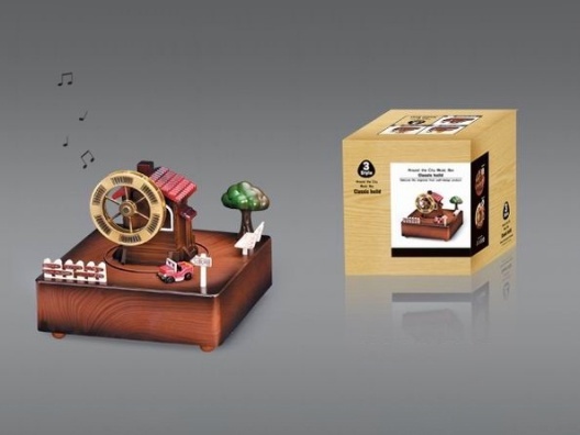 Paradise Series - Wooden House Waterwheel Music Box