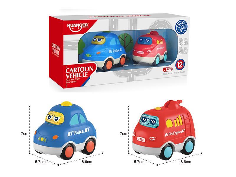 Slide Cartoon Car With Sound And Light 2pcs
