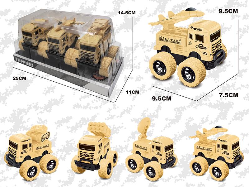Friction Big Wheel Military Trucks(Desert Color, 3PCS)