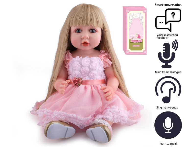 55cm Soft Plastic Reborn Doll(Wig Sheath) With Feeding-Bottle, Magnetic Pacifier, Diaper, Birth Card With Smart Conversation, Recording Functions