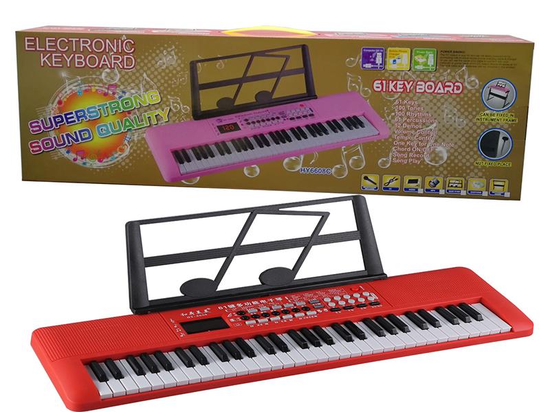 61 Keys Dual Speaker Digital Electronic Organ(Red, With USB, Microphone)