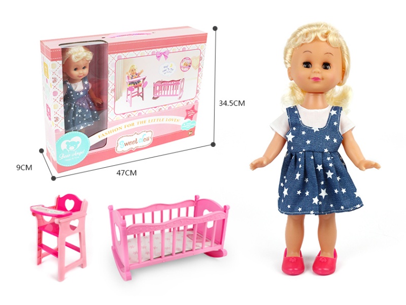 14-Inch Cute Girl 2-In-1 (Crib + Chair)