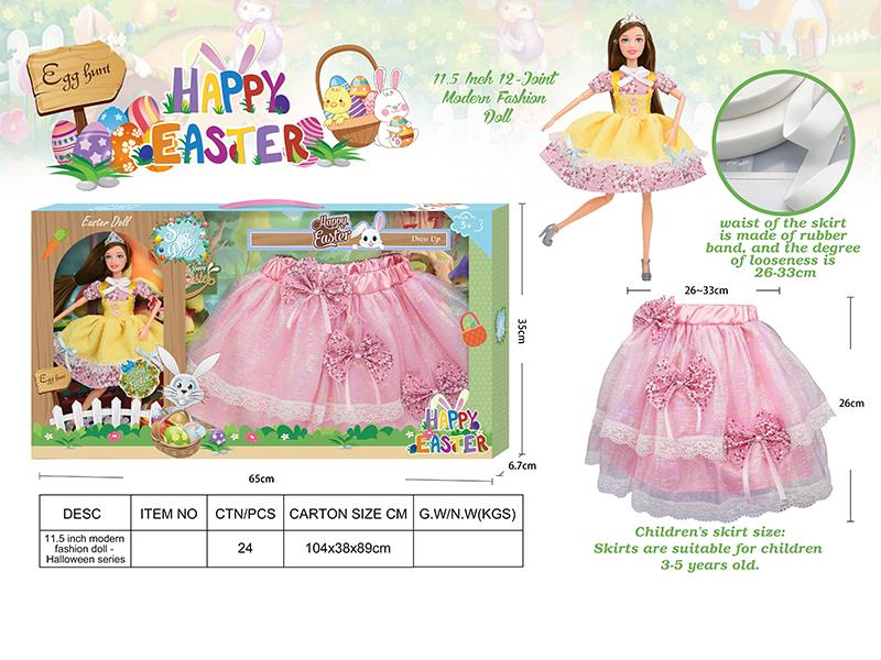 Easter Theme 11.5" 12-Joint Fashion Doll With Pink Skirt