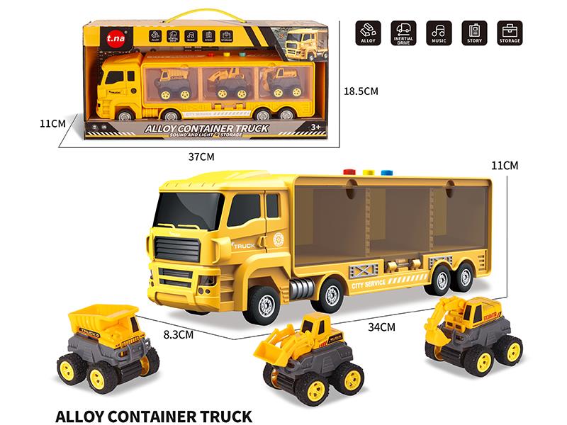 Slide Storage Container Truck With Sound And Light + 3 Pull Back Alloy Off-Road Engineering Trucks