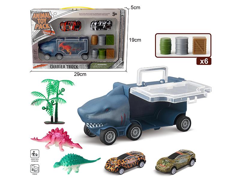 Slide Shark Storage Car + 2 Iron Cars + 2 Dinosaurs + 1 Tree + 6 Accessories