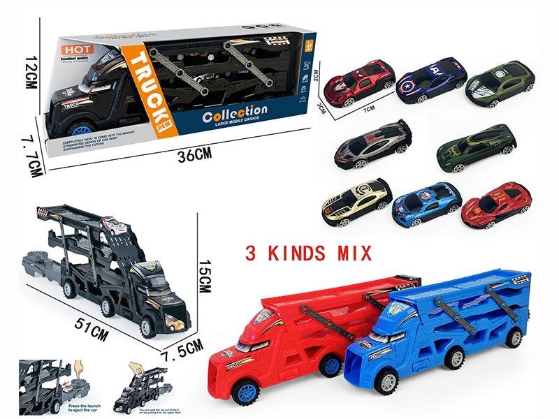 Three-Decker Folding Ejection Container Truck + 3 Alloy Cars