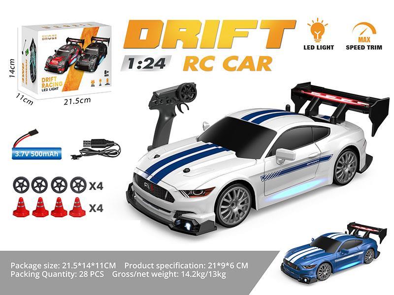 1:24 Semi-Scale Mustang Drift Remote Control Car - White/Blue