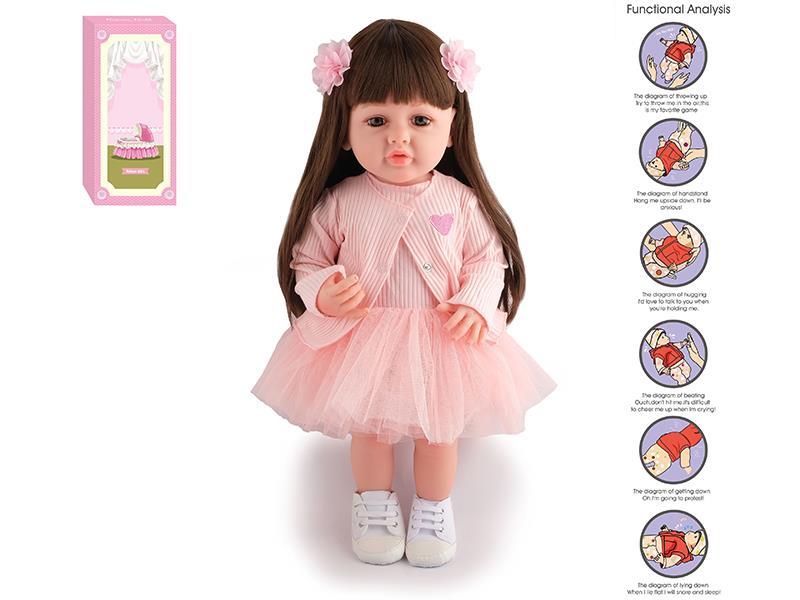 55cm High Simulation Baby Doll With Baby Bottle, Magnetic Nipple, Diaper, Born Card, Voice Conversation Function