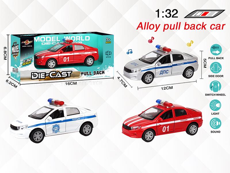 1:32 Alloy Open Doors Pull Back Russian Police Car With Light And Music
