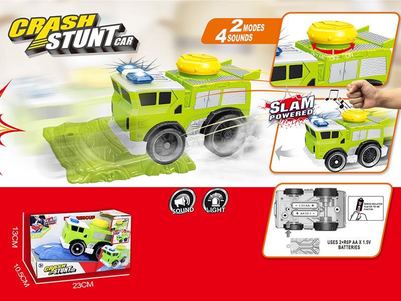 Slam Power Crash Stunt Car Electric Fire Engine With Roadblock