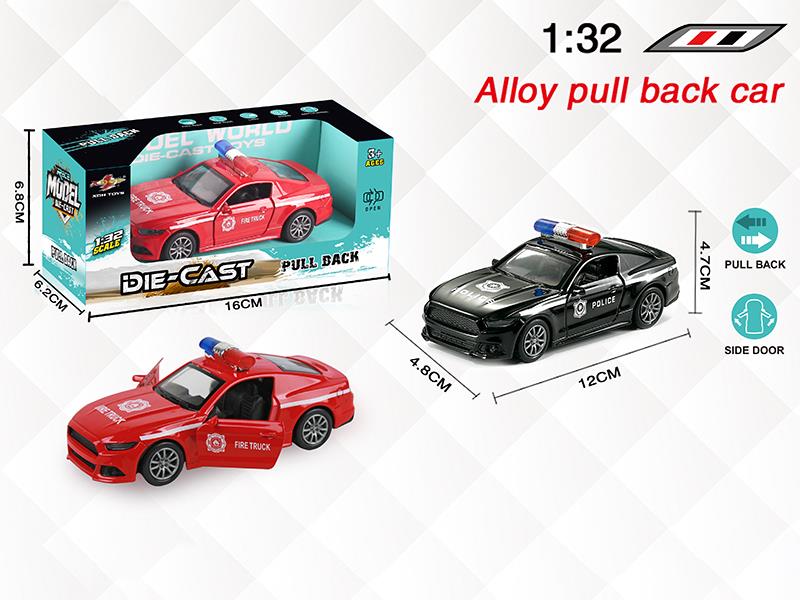 1:32 Mustang Alloy Open Doors Pull Back Police Car