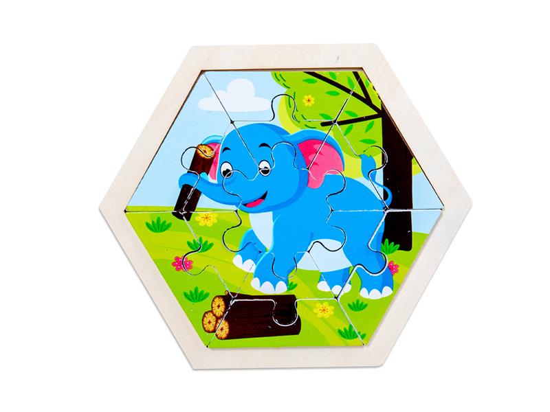 Wooden Hexagonal Puzzle - Elephant