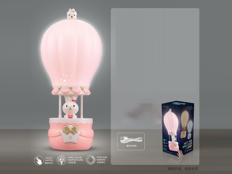 Led Three-Level Color Temperature Stepless Dimming Hot Air Balloon Touch Night Light Rabbit