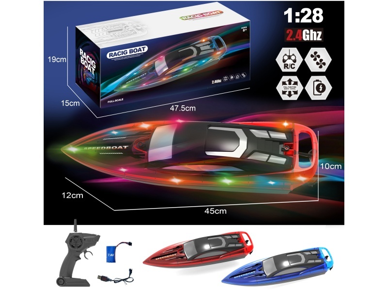 2.4G Twin-Paddle High-Speed Remote-Controlled Boat (With Lights)
