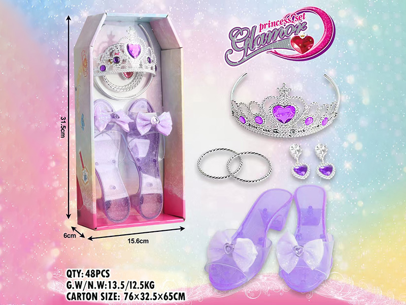 Princess Dress Up Play Shoes & Jewelry Set 7pcs