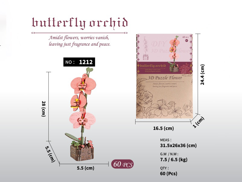 Diy 3D Wooden/Wooden Flower/Assembly Flower/Wooden Assembly Model Flower/Phalaenopsis