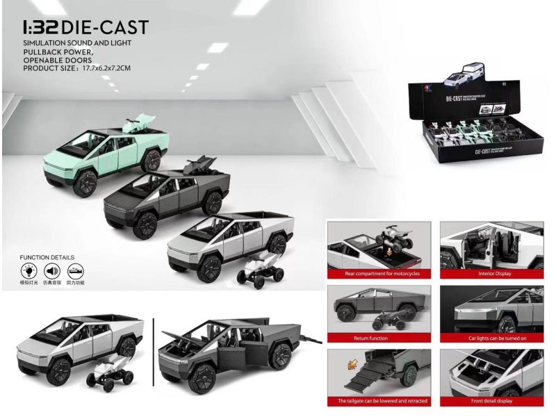 1:32 Tesla Pickup With Alloy Motorcycle