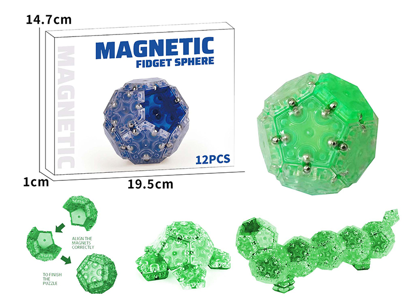 Transparent Pentagon Building Block DIY Magnetic Ball 12PCS (Green)