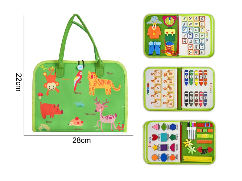 Montessori Early Childhood Education And Intelligence Development - Felt Green 5-Page Wildlife Busy Edition