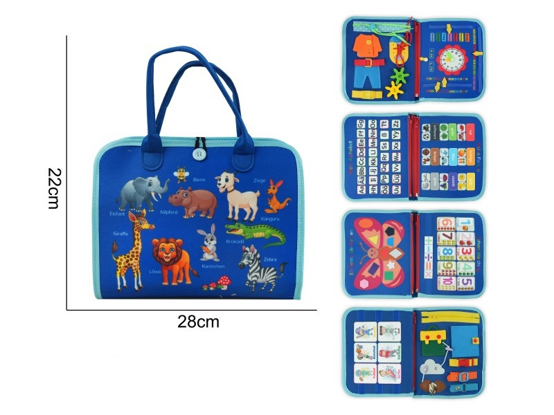 Montessori Early Childhood Education And Intelligence - 3-Page Felt Dinosaur Animal Gem Blue Busy Book