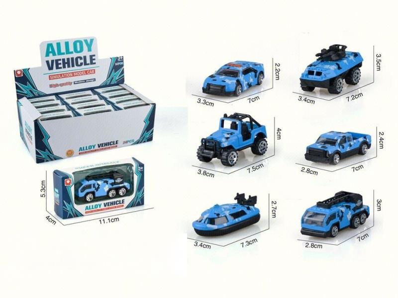 6 Sliding Navy Alloy Cars (24Pcs)