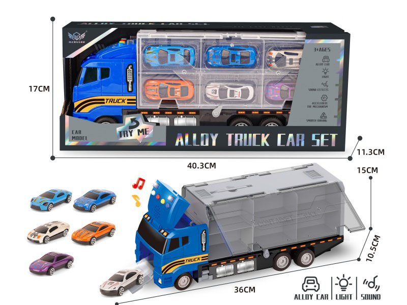 Urban Short-Nosed Container Truck + No. 5 Sunroof Sports Car Series Alloy Vehicle