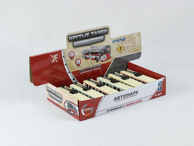 1:90 Pull Back Alloy Tram Car With Sound And Lights, 3 Doors Can Open(6PCS)