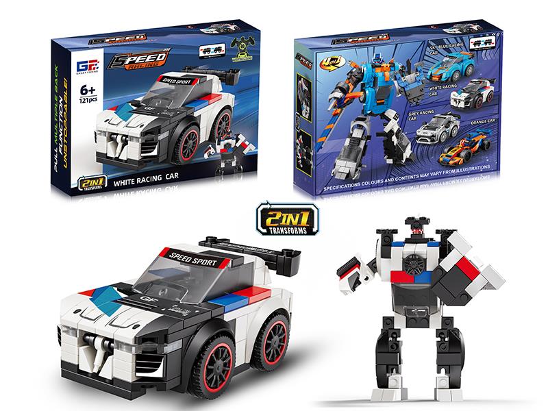 2 In 1 Transforms Building Blocks Double Pull Back BMW M4 GT4 Sports Car 121PCS