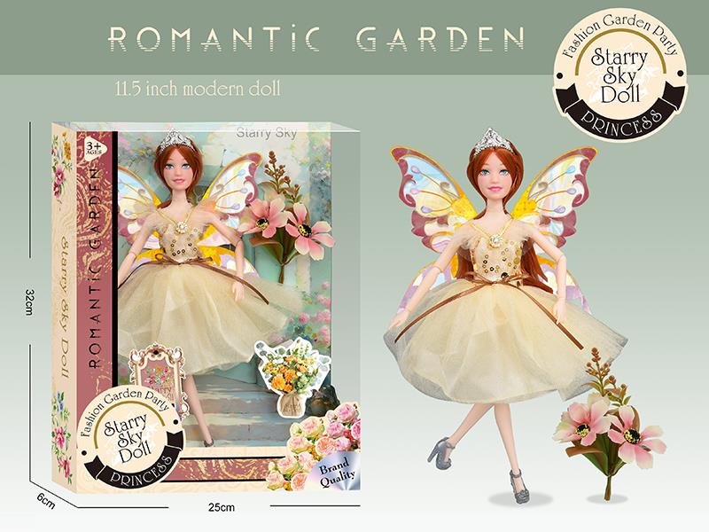 11.5 Inch 11-Joints Princess Doll With Wings, Simulated Bouquet, Crown