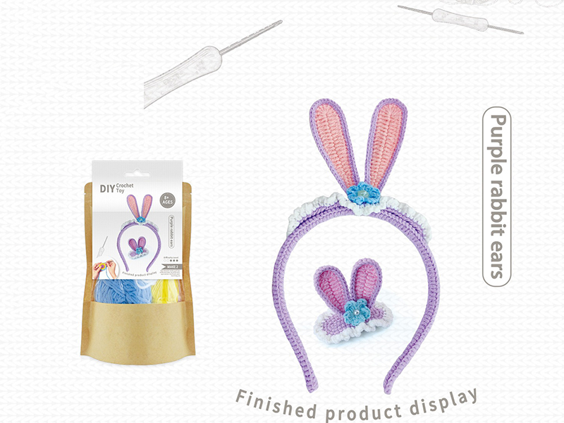 DIY Crochet Toy Purple Rabbit Ear Hair Hoop Hairpin 2 Set(Including Making Tools)