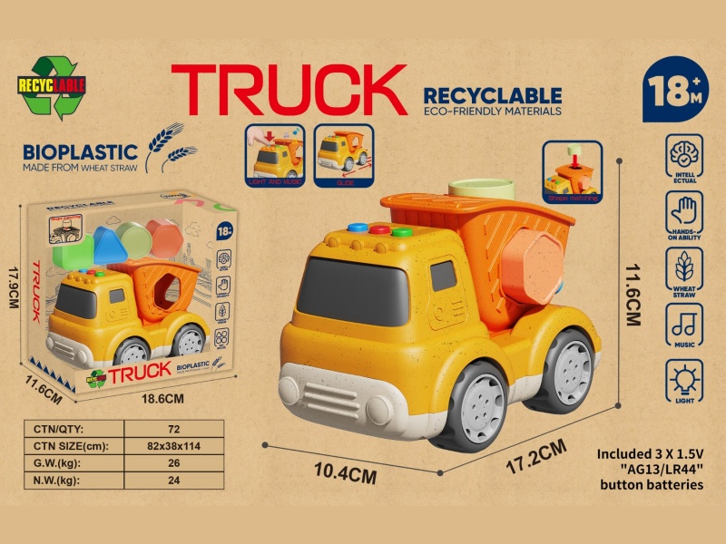 Straw Cartoon Sliding Building Blocks Paired With Dump Truck (With Lights And Music)