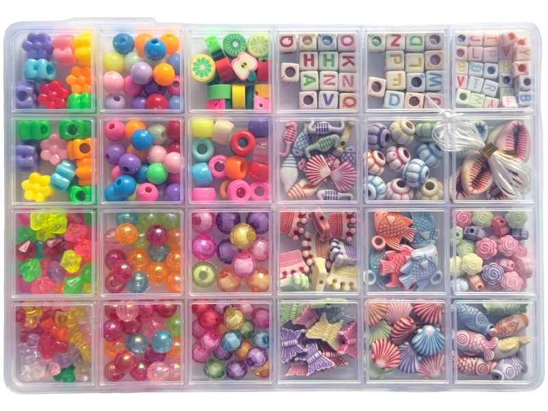 24-Grid Diy Beaded Box, Dark Letter Beads, Animal Beads, Friendship Bracelet Making (With Beaded String, 2 Styles Mixed