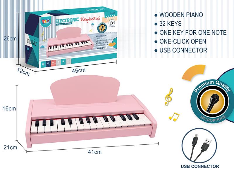 32-Key Wooden Piano With Microphone, TypeC Connector(Pink)