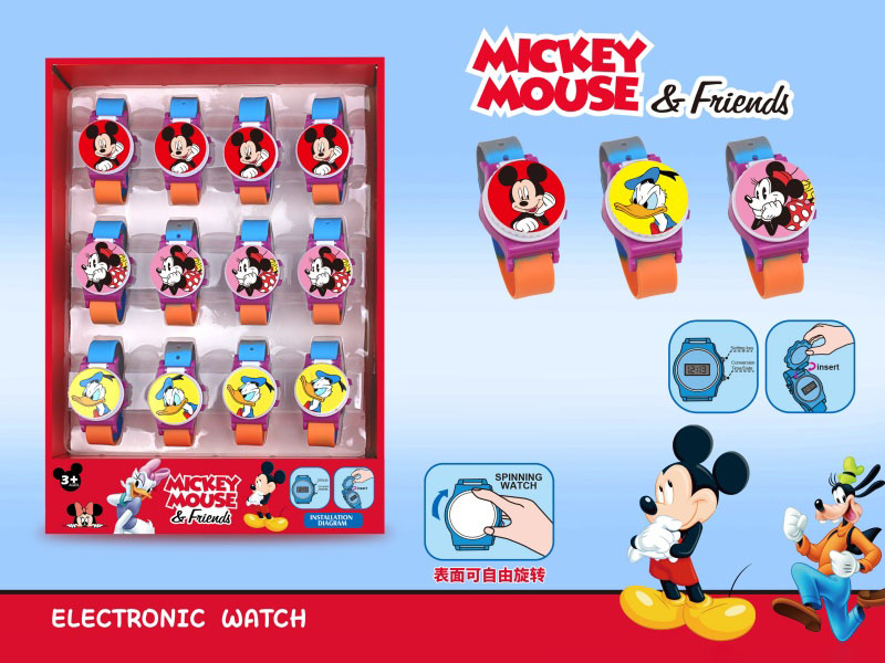 Mickey Mouse Children'S Electronic Watch 12 Pieces (Flip Cover)