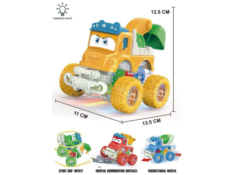 Light Transparent Gear Four-Wheel Drive Climbing Stunt Rotating Dual-Inertia Cute Car Engineering Team