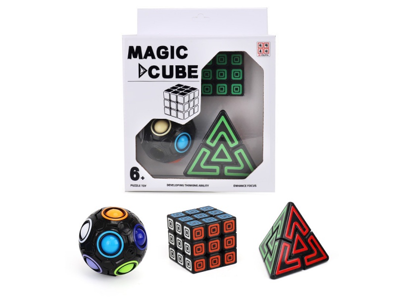 3X3 Black-Backed Rubik'S Cube + Black-Backed Maffite + Black Rainbow Ball (With Bearings)
