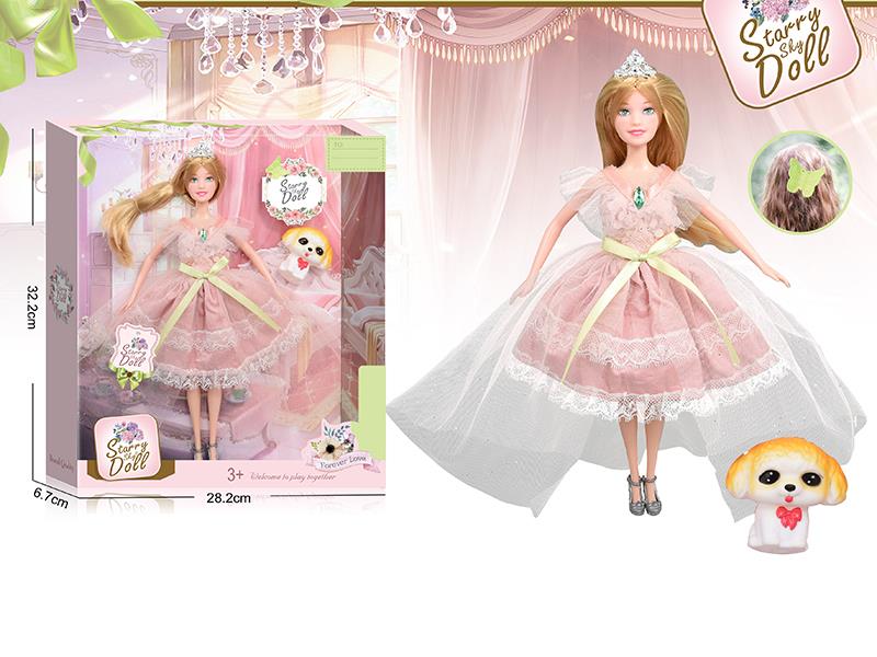 11.5 Inch Fashion Doll With Crown, Hair Clip, Dog