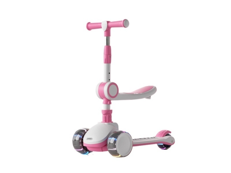 Children'S Scooter, One-Click Folding, Flashing Wheels With Music + Lights (Seat Model)