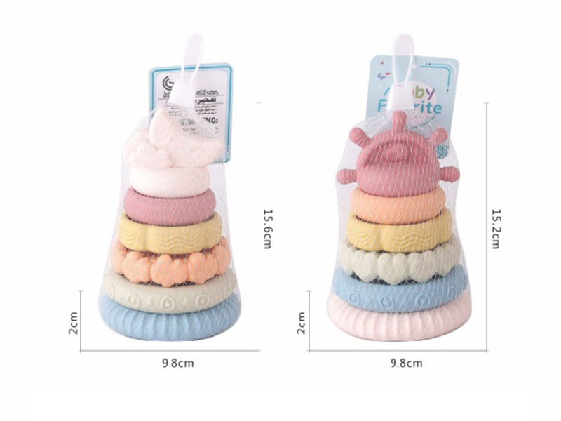 Straw Material Soft Plastic Moon Stacking Ring Toys 6pcs