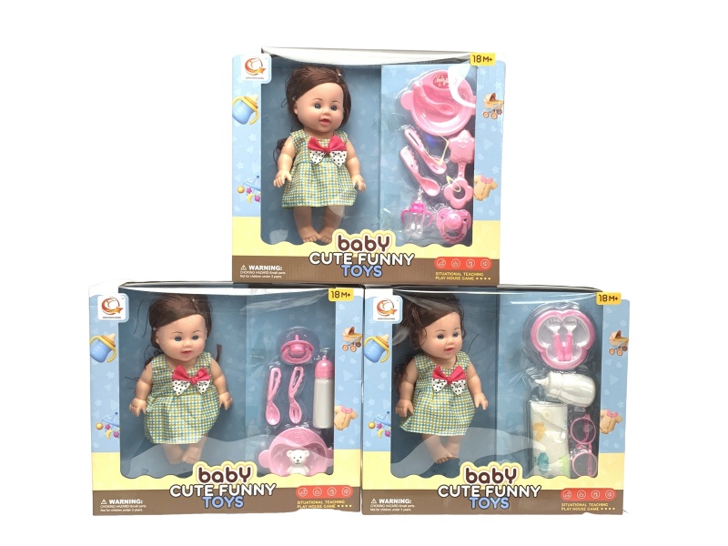 A Mixed Set Of Three Types Of 10-Inch Figurines And Dolls With Tableware