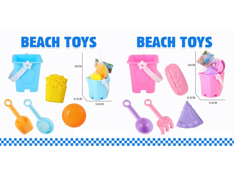 Castle Bucket Sand Spade Tools Burger Potato Chip Mold Set Of 5