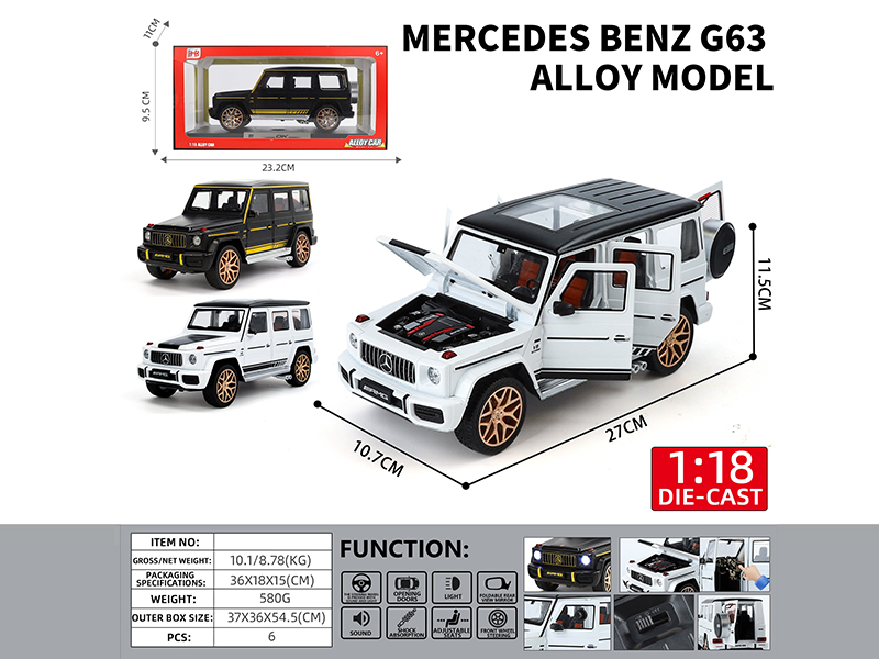 1:18 Benz G63 Alloy Car Model(6 Door Opening, Pull Back, Sound And Lights)