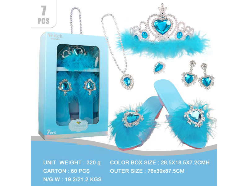 Feather Crown Feather Princess Shoes Set 7Pcs