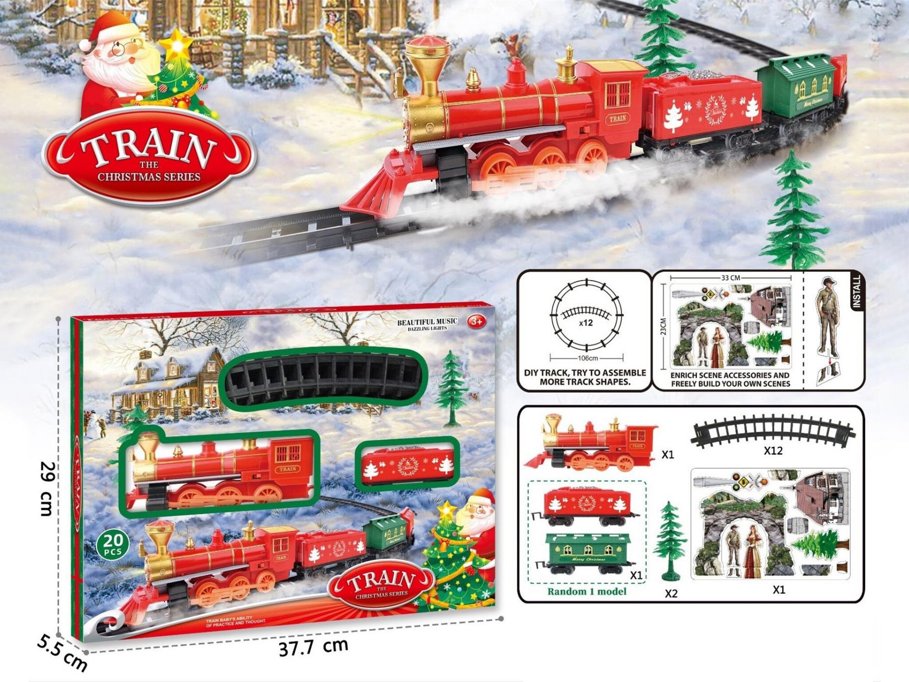 Electric Light And Music Christmas Track Train (Electricity Not Included) Children'S Electric Simulation Retro High-Speed Train Passing Track Car